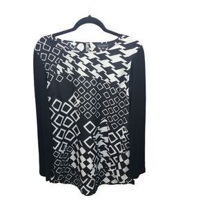 Metaphor Womens Sz L Black White Geometric Long Sleeve Blouse